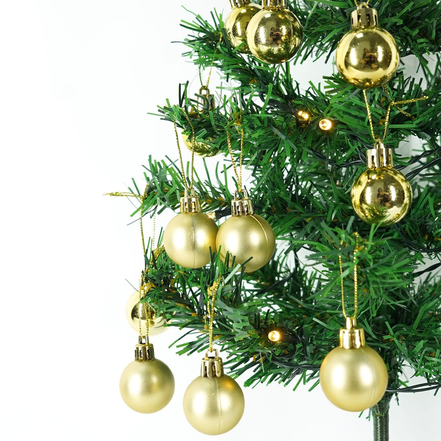 Brad Artificial Impodobit, 60 cm, suport plastic, cu instalatie luminoasa 20 LED alb cald + 20 globuri aurii incluse