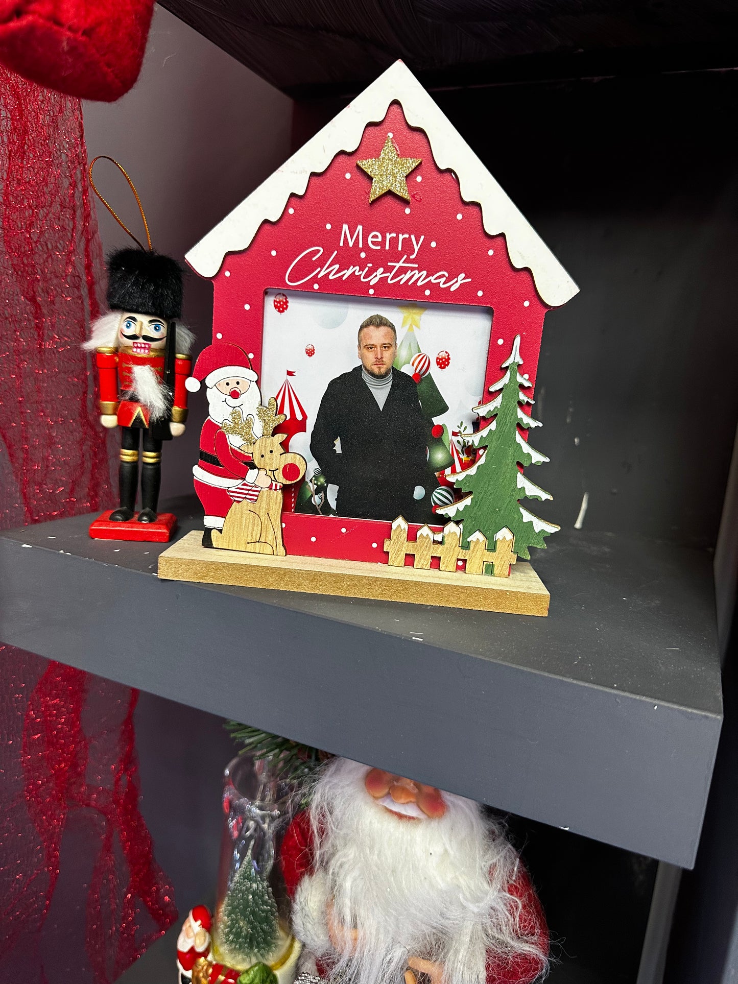 Decoratiune Foto din Lemn - Căsuță ”Merry Christmas” -20 cm