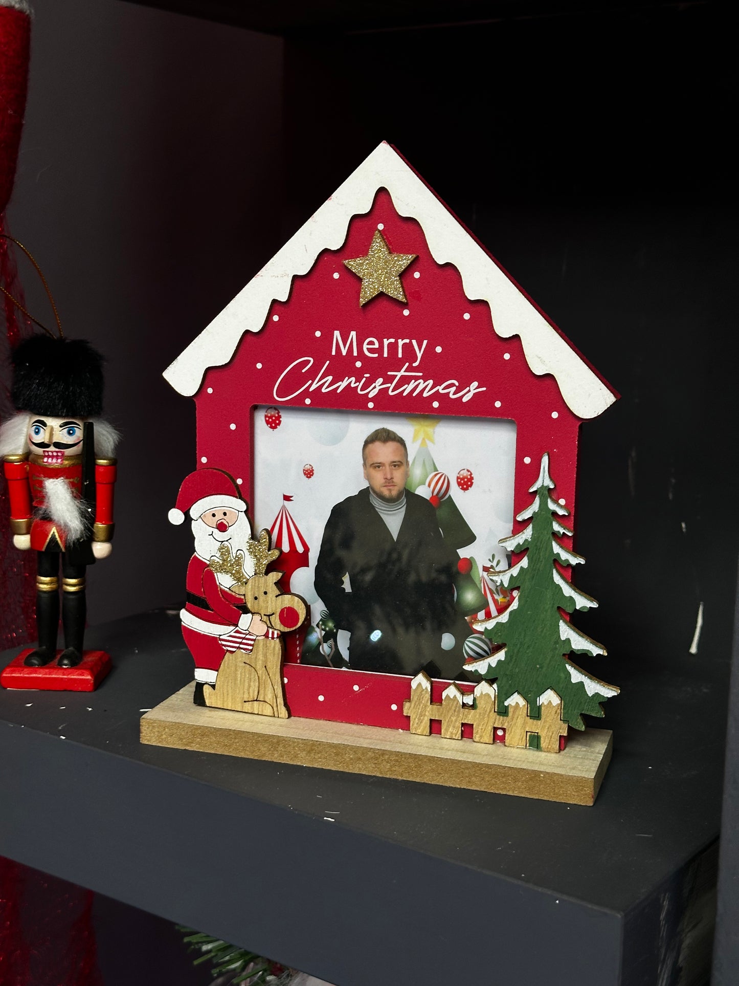 Decoratiune Foto din Lemn - Căsuță ”Merry Christmas” -20 cm