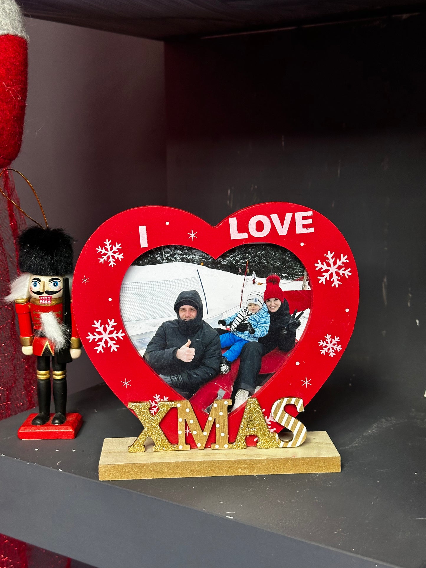 Decoratiune Foto din Lemn - Inima ”I LOVE XMAS”