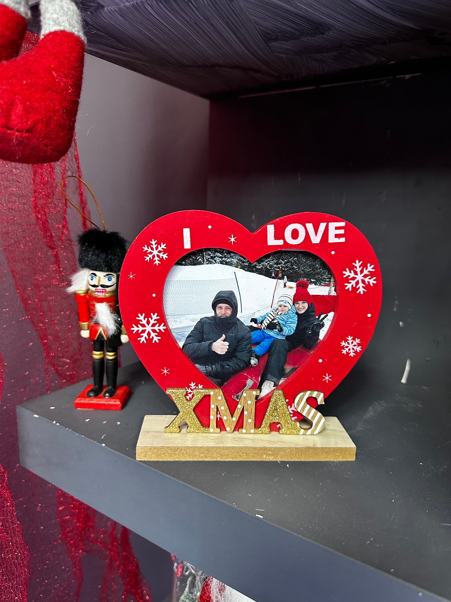 Decoratiune Foto din Lemn - Inima ”I LOVE XMAS”