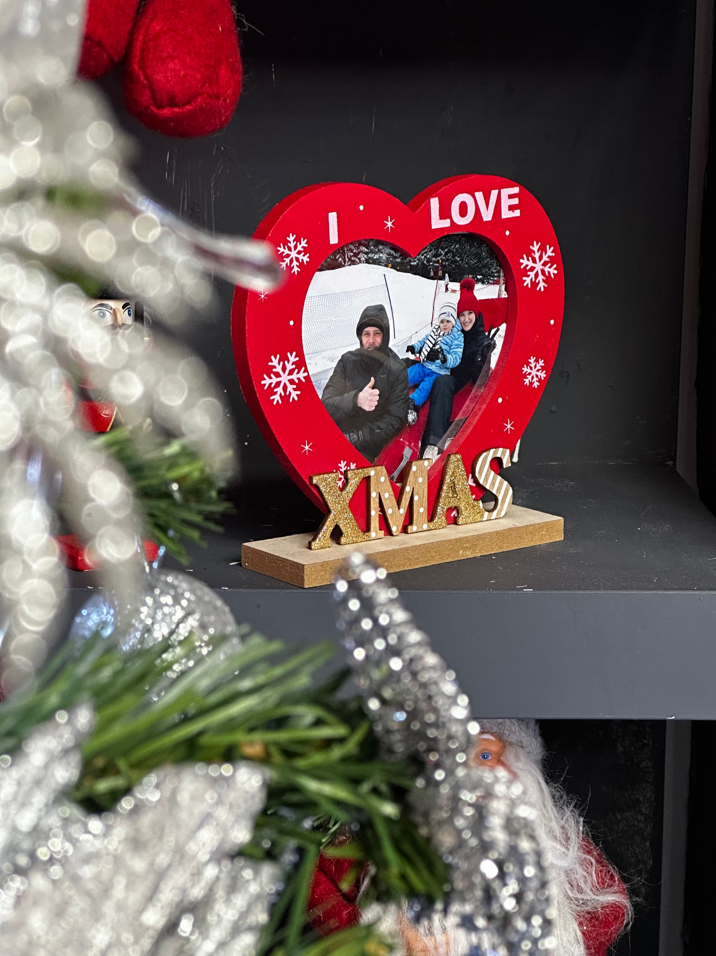 Decoratiune Foto din Lemn - Inima ”I LOVE XMAS”