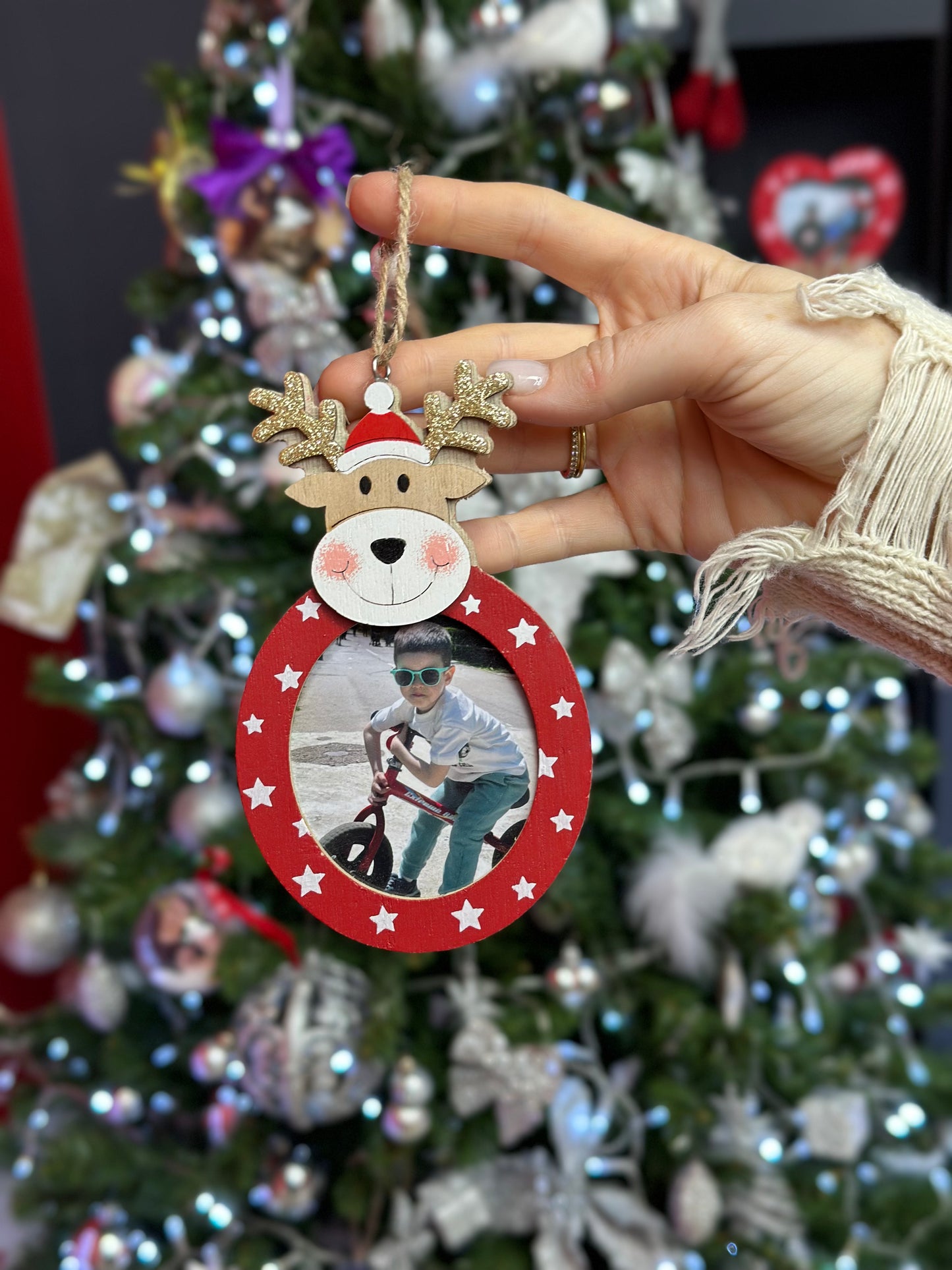 Ornament brad Personalizat cu poza - REN / Inimioara / Om de zapada - Lemn
