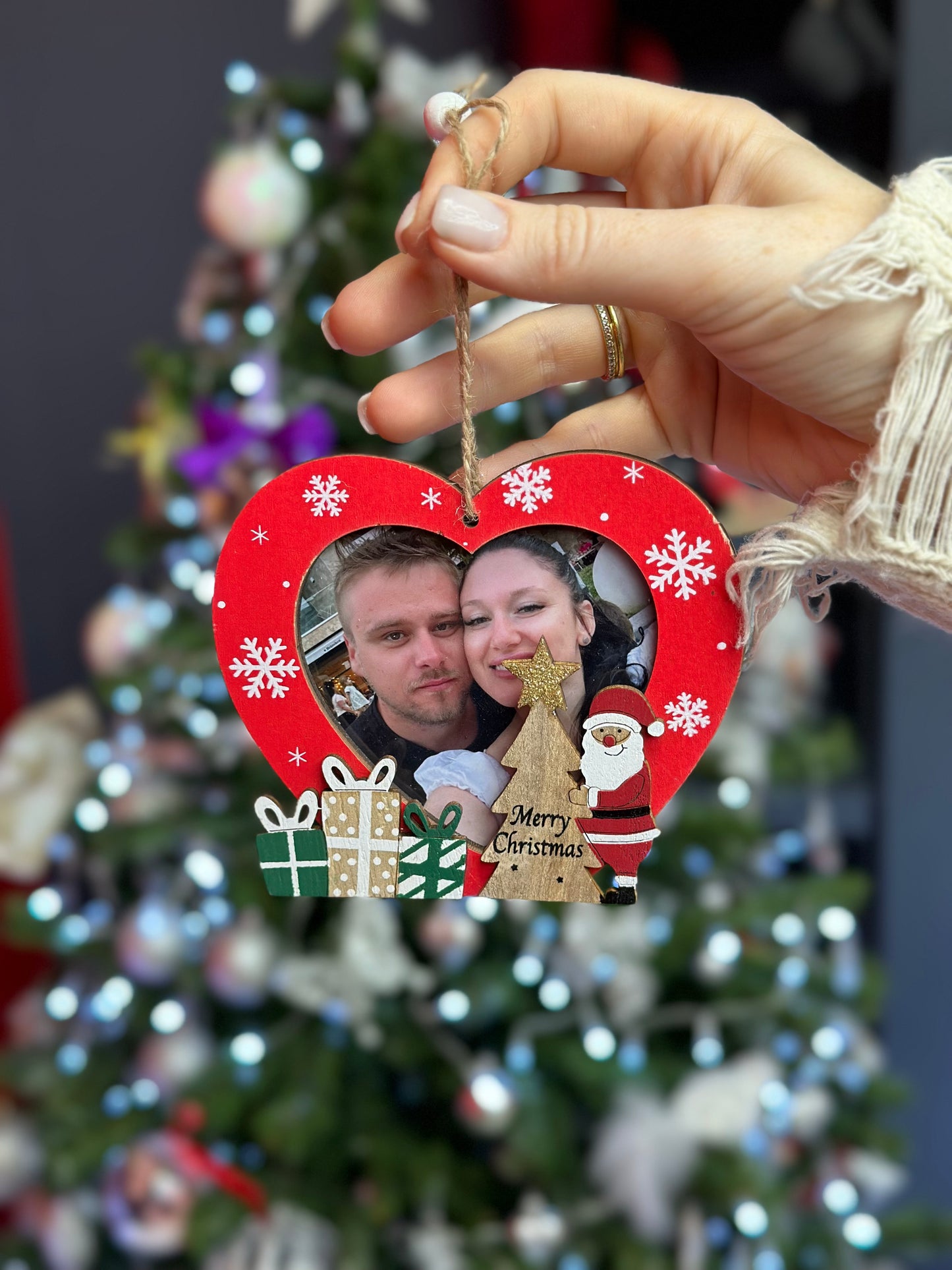 Ornament brad Personalizat cu poza - REN / Inimioara / Om de zapada - Lemn