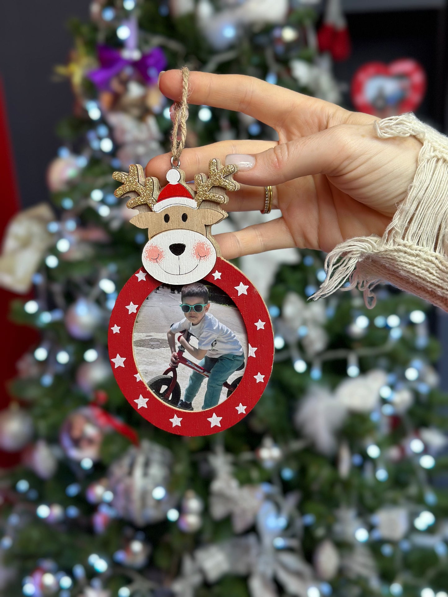 Ornament brad Personalizat cu poza - REN / Inimioara / Om de zapada - Lemn