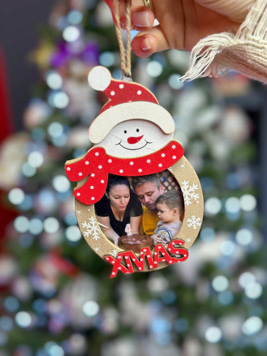 Ornament brad Personalizat cu poza - REN / Inimioara / Om de zapada - Lemn