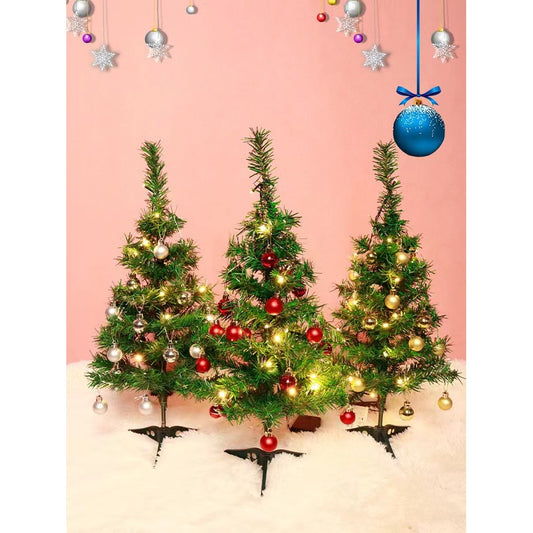Brad Artificial Impodobit, 60 cm, suport plastic, cu instalatie luminoasa 20 LED alb cald + 20 globuri aurii incluse