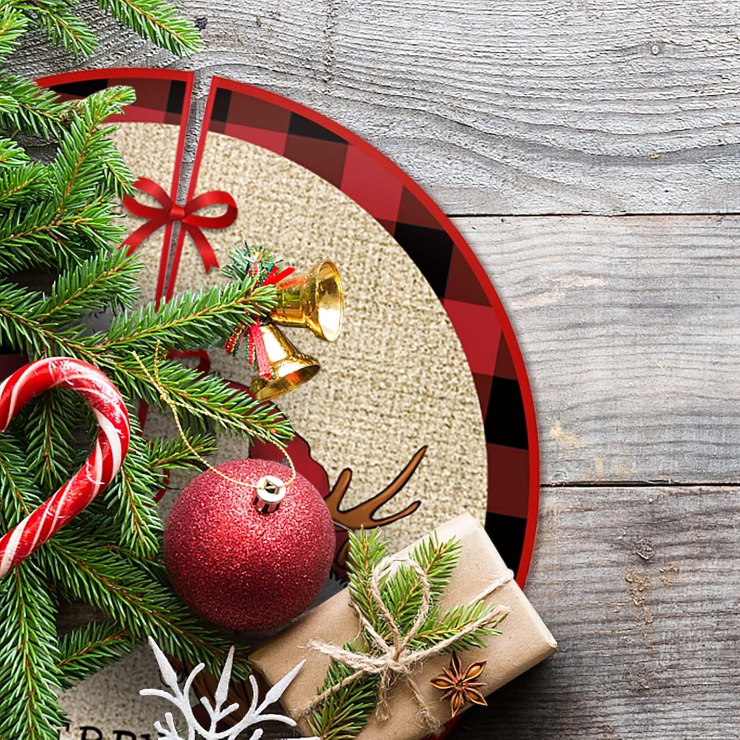 Covoras pentru Bradul de Craciun din Tesatura Pufoasa Model Gnomi