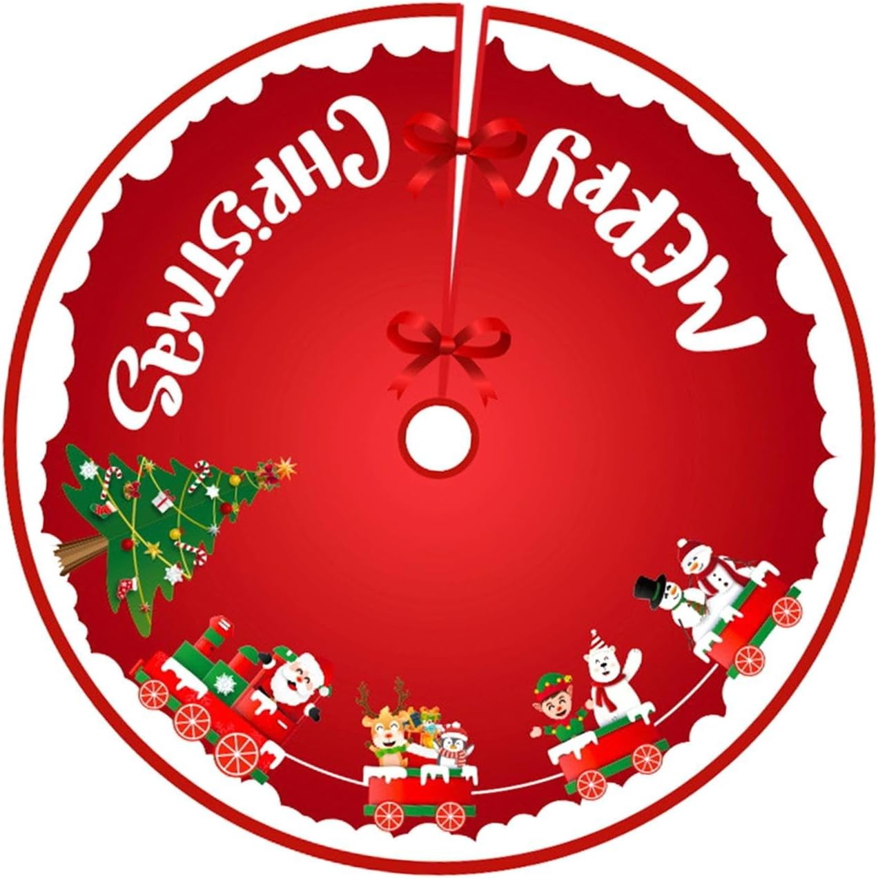 Covoras pentru Bradul de Craciun din Tesatura Pufoasa Model Gnomi