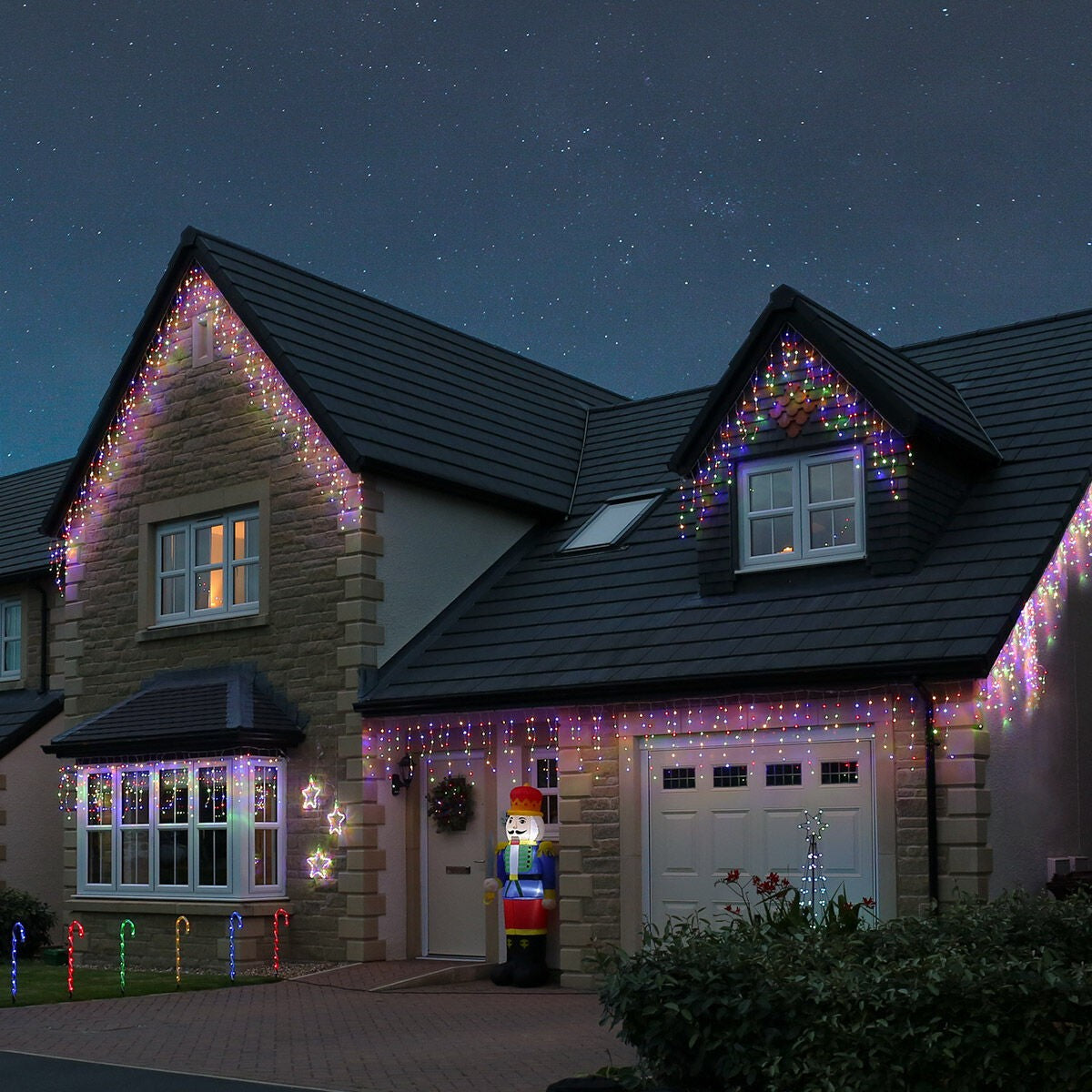 Instalatie Craciun Tip Franjuri/Turturi 12 m 300 LED-uri 8 Jocuri de Lumini Interconectabila Fir transparent