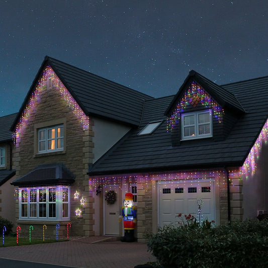 Instalatie Craciun Tip Franjuri/Turturi 4 m 120 LED-uri 8 Jocuri de Lumini Interconectabila Fir transparent