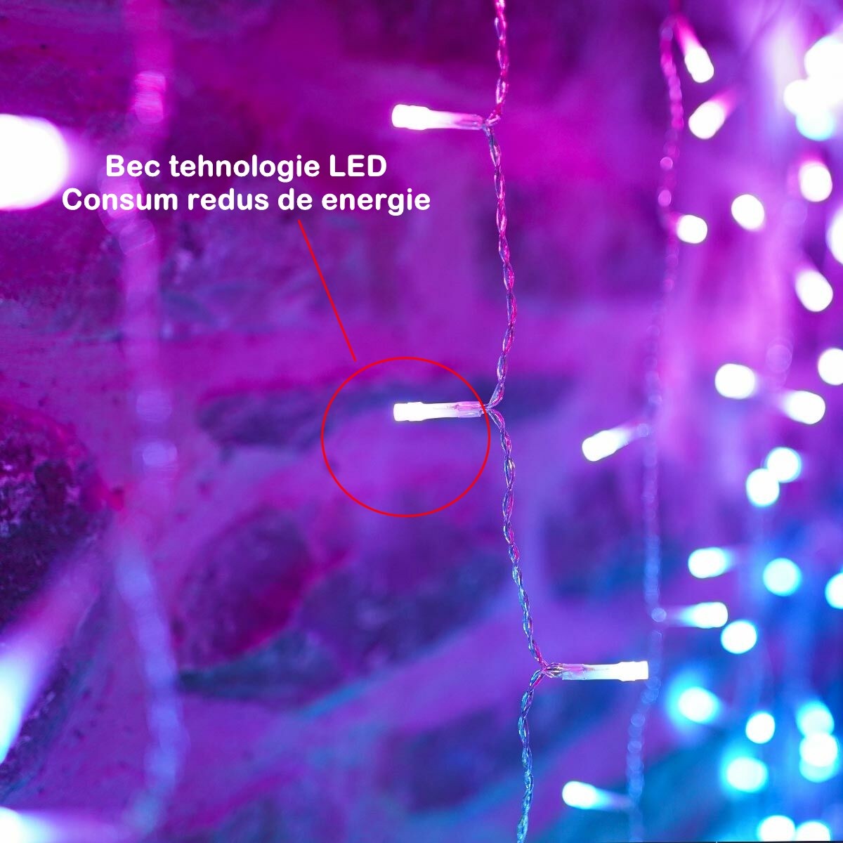 Instalatie Craciun Tip Perdea 2 m x 2 m, 240 LED-uri Interconectabila Fir transparent