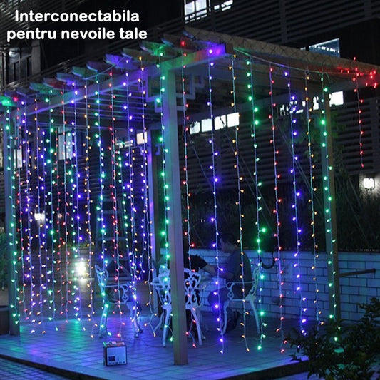 Instalatie Craciun Tip Perdea 3 m x 2 m 240 LED 8 Jocuri de Lumini Interconectabila Fir transparent