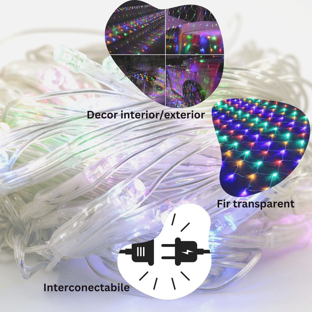 Instalatie Craciun Tip Plasa 1.5 m x 1.5 m 120 LED-uri Interconectabila Fir Transparent