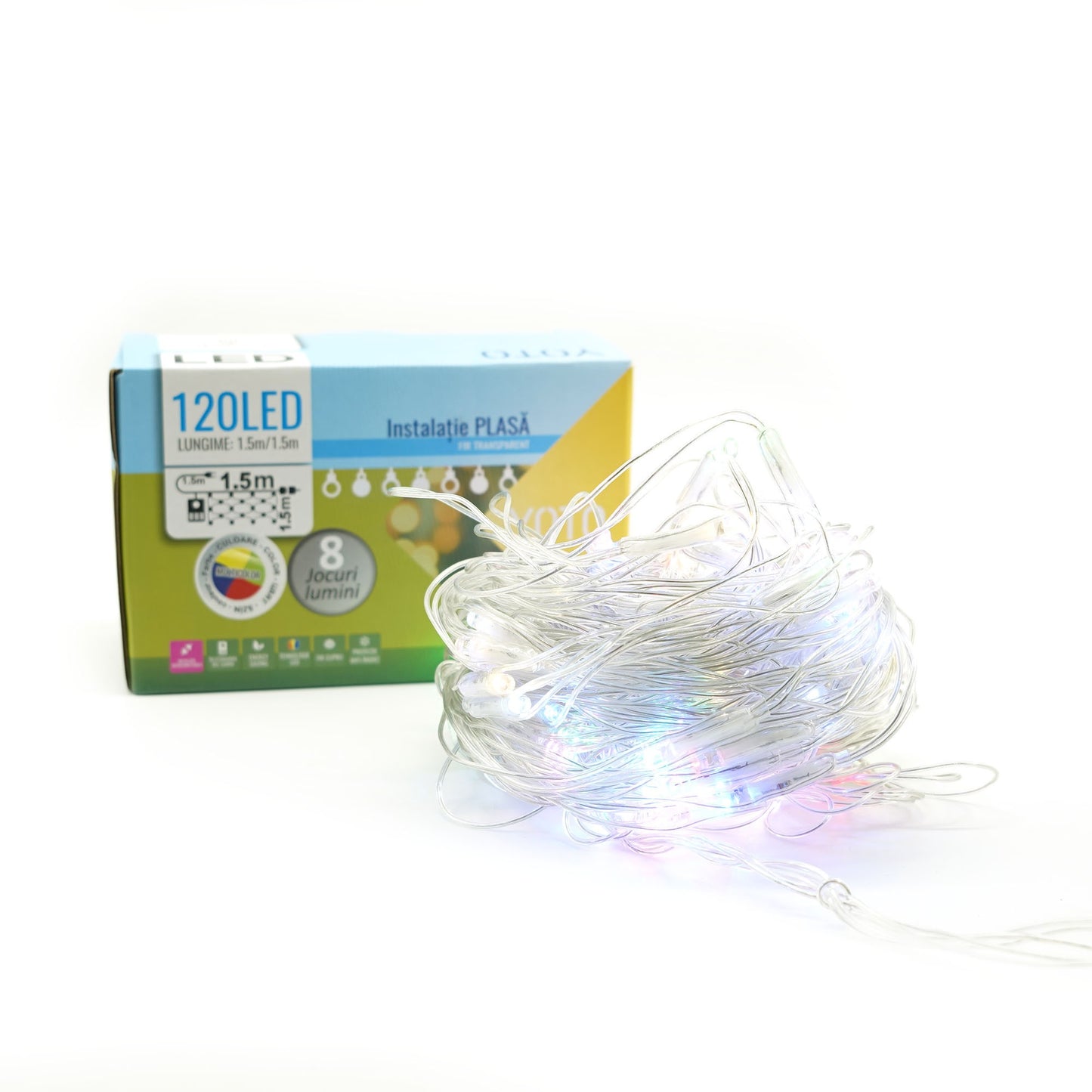 Instalatie Craciun Tip Plasa 1.5 m x 1.5 m 120 LED-uri Interconectabila Fir Transparent