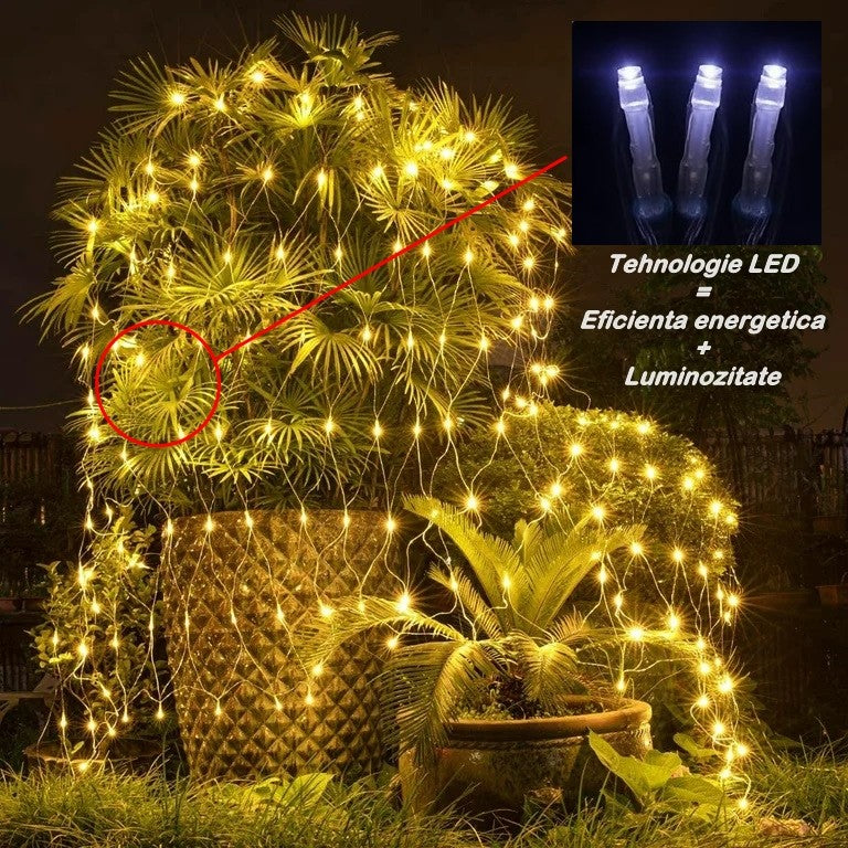 Instalatie Craciun Tip Plasa 2 m x 2 m 160 LED-uri 8 Jocuri de Lumini Interconectabila Fir transparent