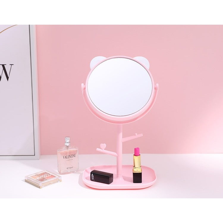 Oglina Cosmetica cu Picior Rotire 360 Grade 15 cm Diametru Suport Bijuterii