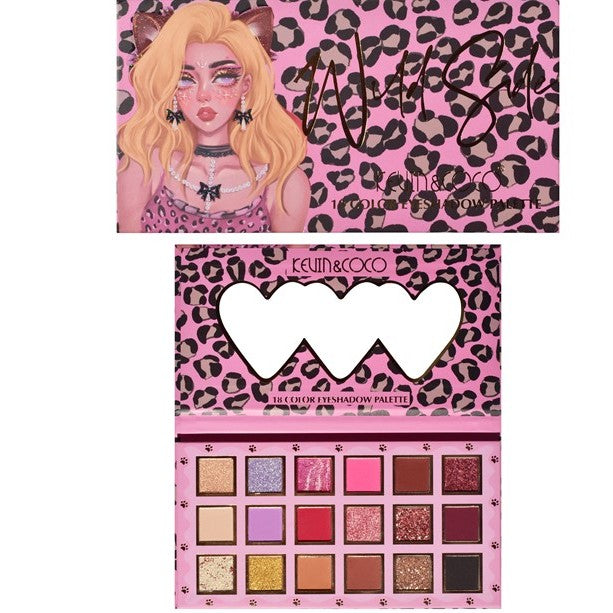 Paleta de farduri Kevin&Coco 18 nuante imprimeu leopard-print roz oglinda interioara dreptunghiulara