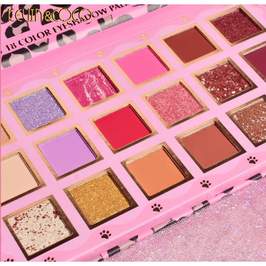 Paleta de farduri Kevin&Coco 18 nuante imprimeu leopard-print roz oglinda interioara dreptunghiulara