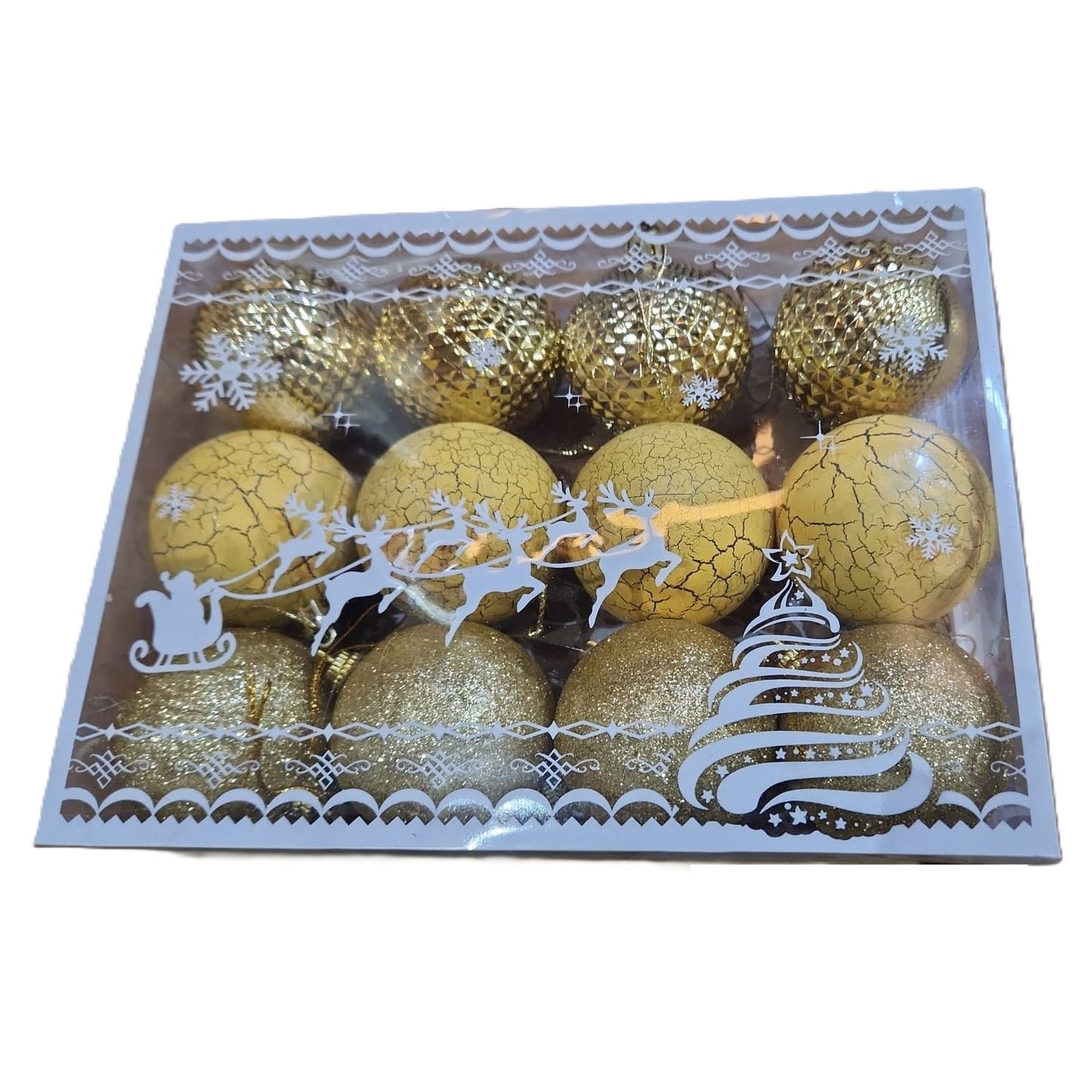 Set 12 Globuri de Craciun pentru Brad Model cu Glitter Lucioase si Mate Auriu