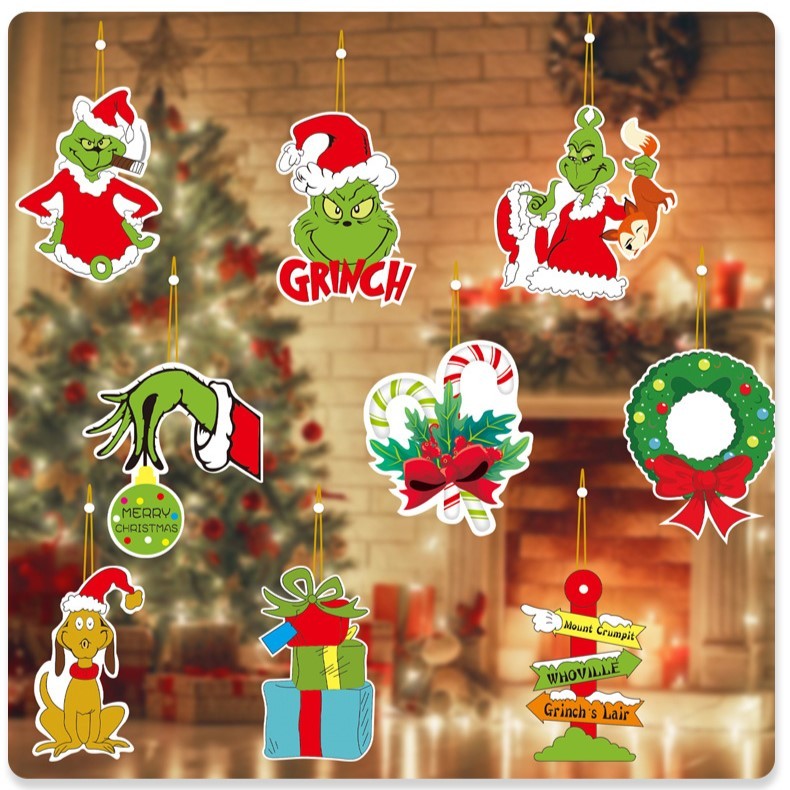 Set 18 Decoratiuni de Craciun din Lemn Model Grinch / Elfi / Turta dulce