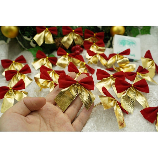 Set 24 fundite pentru brad Rosii-Aurii 5 x 6 cm din poliester