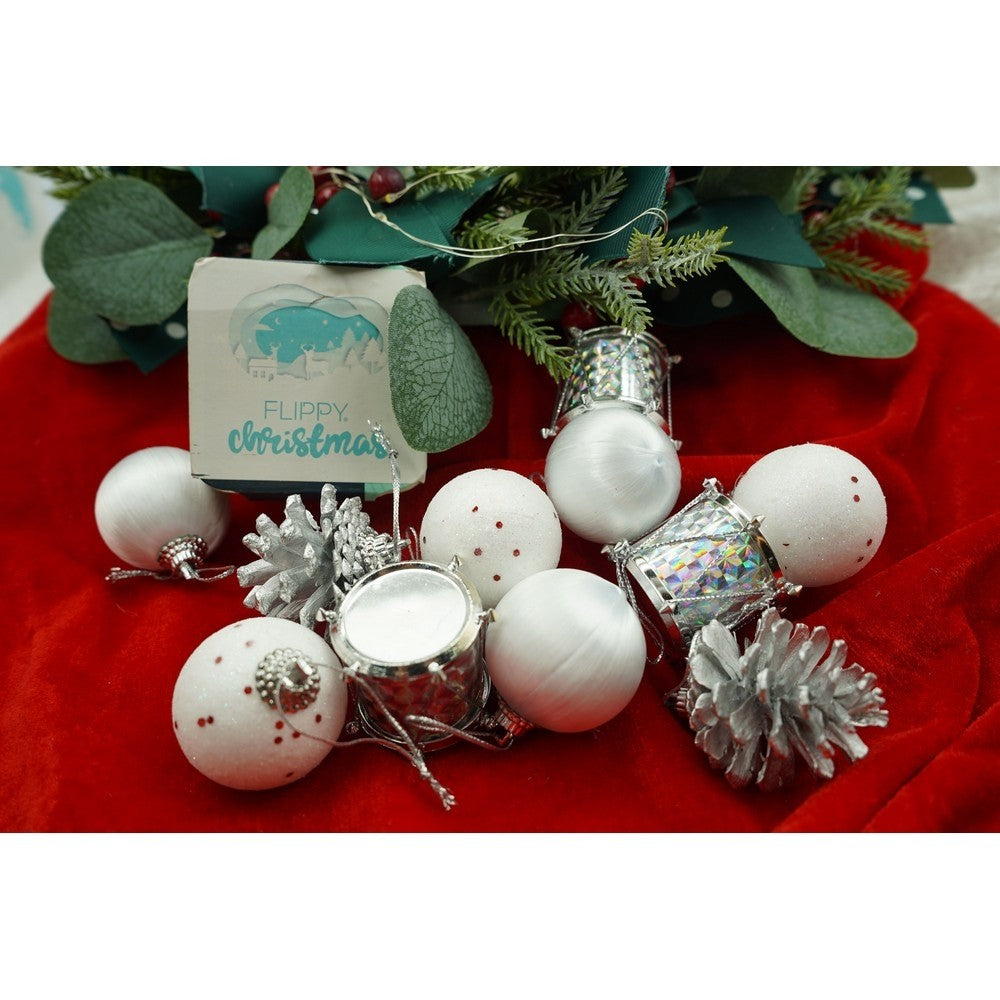 Set de 12 ornamente de brad Glob Alb/ Argintiu