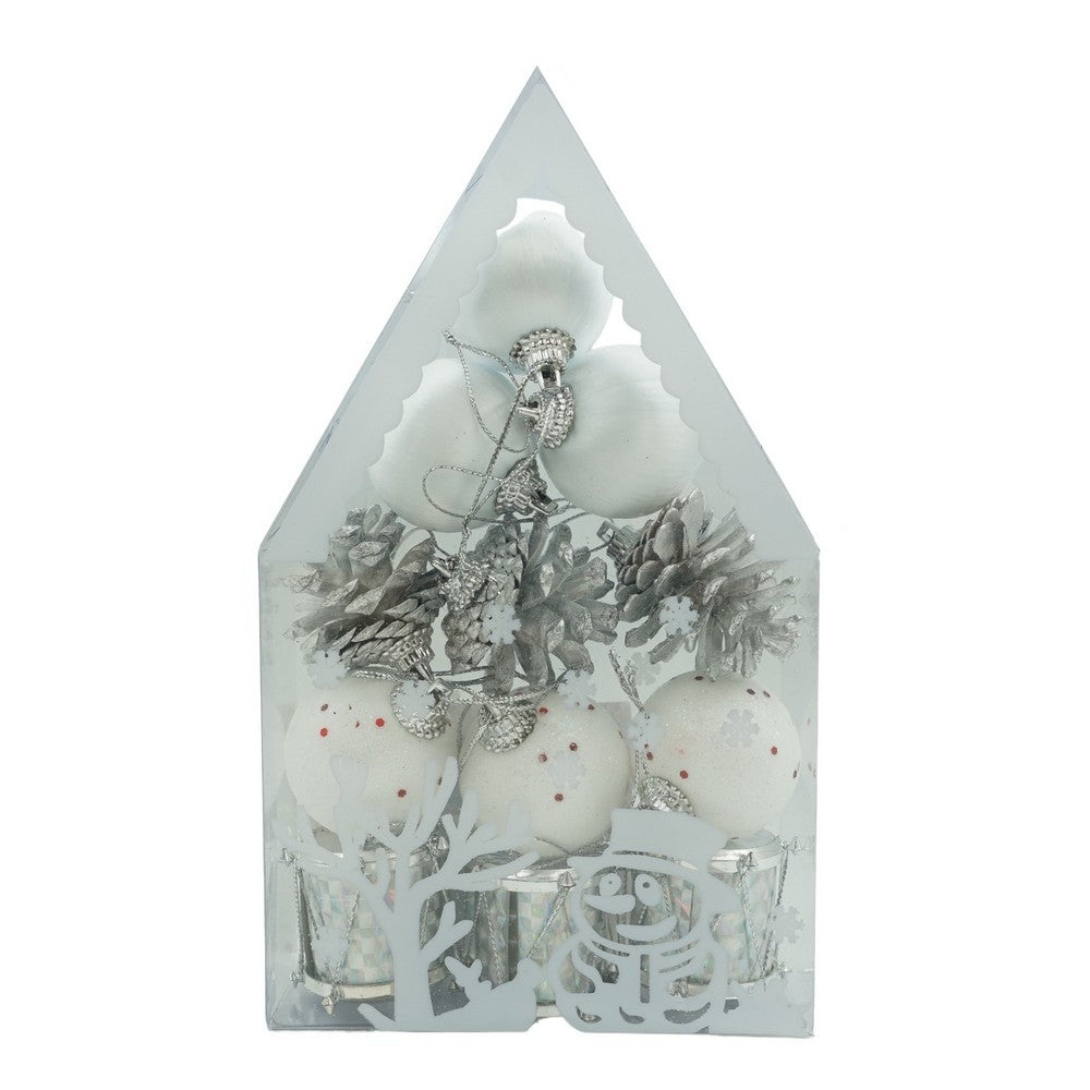 Set de 12 ornamente de brad Glob Alb/ Argintiu