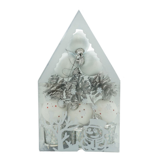 Set de 12 ornamente de brad Glob Alb/ Argintiu