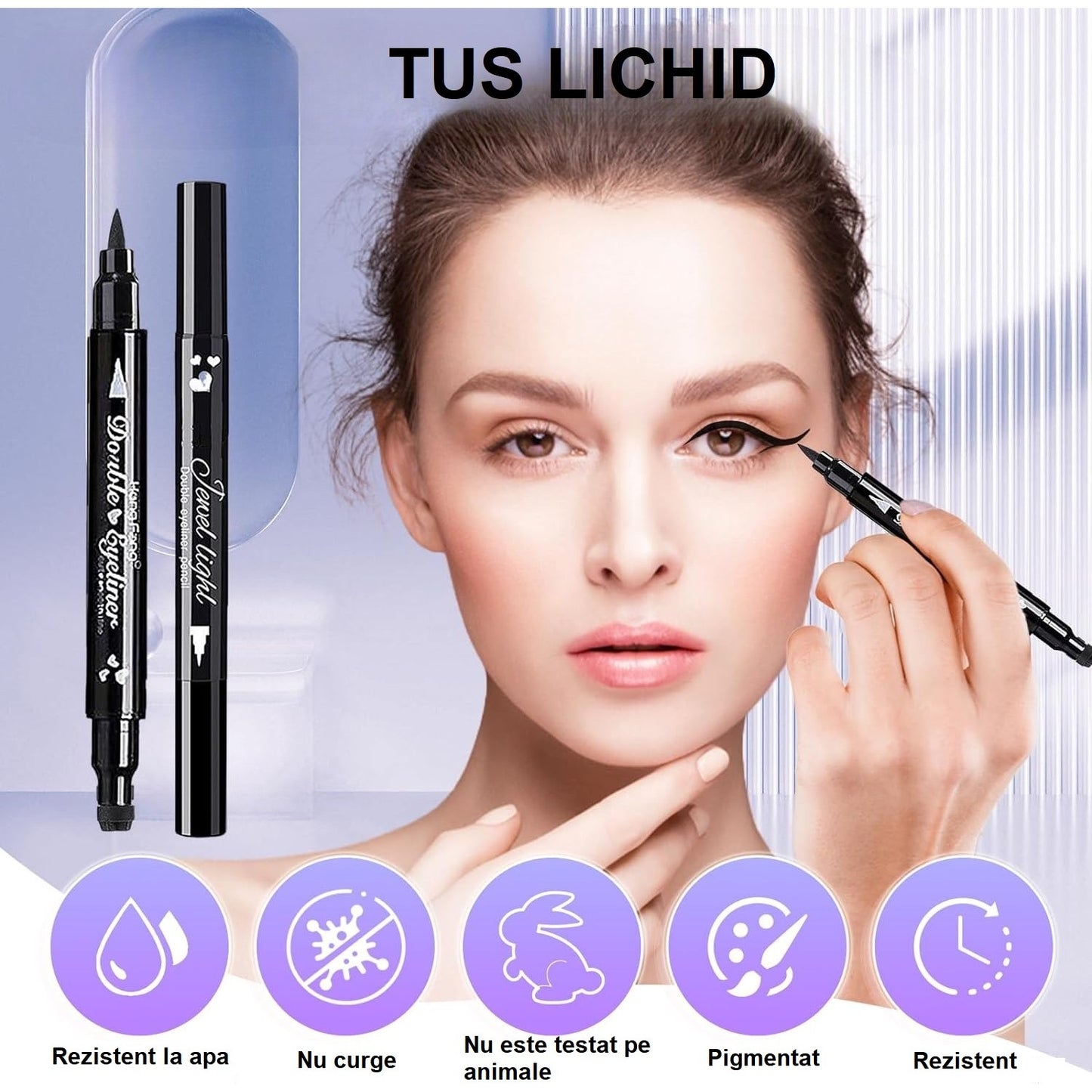 Tus Lichid pentru Ochi 2 Capete Eyeliner si Stampila Inima Pentru Ochi si Corp 50 g Rezistent la Apa Negru